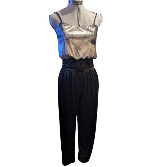 Vintage women's black and silver metallic pant jumpsuit size 5/6 - Picture 3 of 8